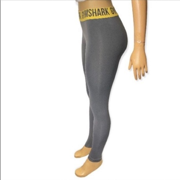 Gymshark Leggings Fit Seamless Gray Charcoal/Yellow waistline Elastic Size S - Picture 8 of 12